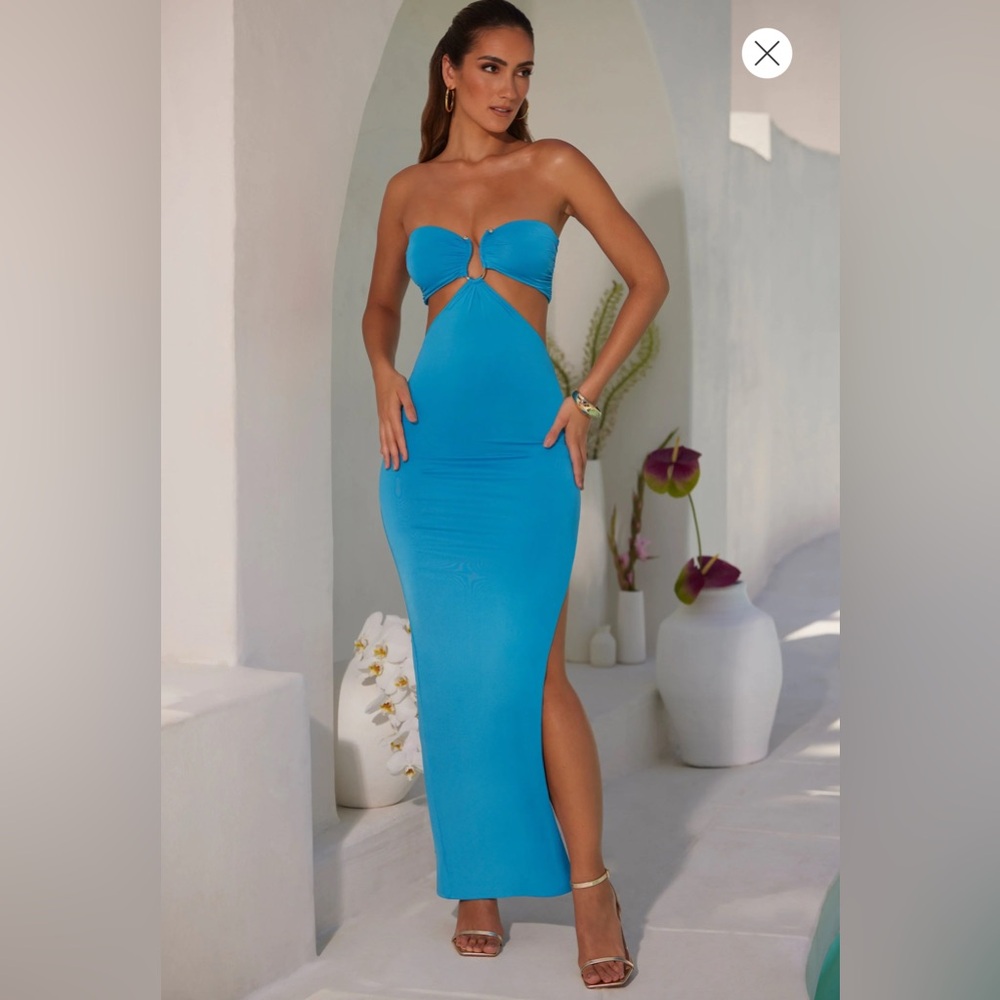 OhPolly Juniper Elegant Blue Strapless Dress